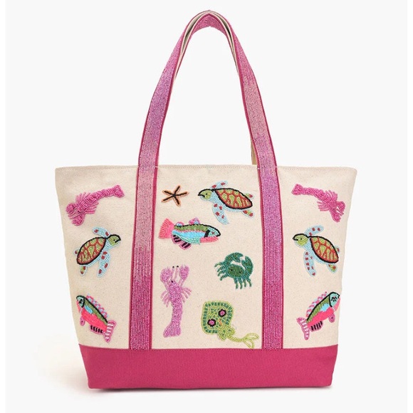 America & Beyond Handbags - NEW America & Beyond Underwater Tales Beaded Boat Bag Sea Animals Beach Tote L